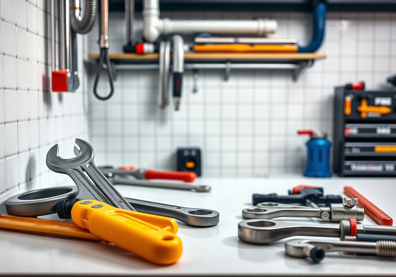 Plumbing tools on a workbench